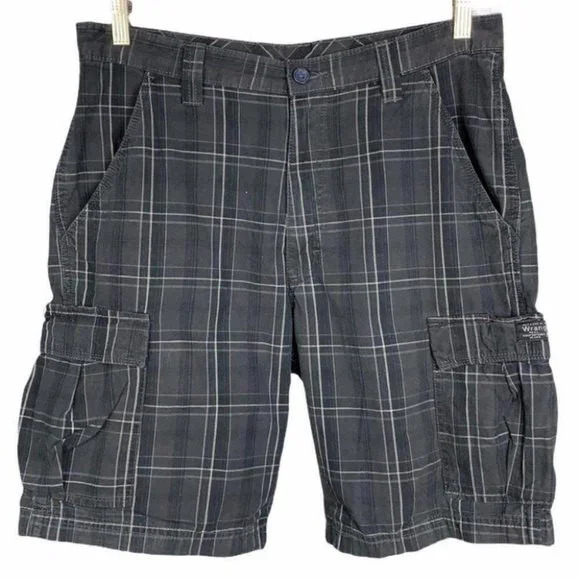 7 for $25 sale 🌟 Wrangler Men's Gray Black 100% Cotton Plaid Cargo Shorts 32 - Picture 10 of 10